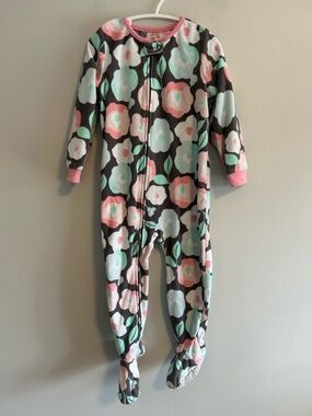 Carters 3t blue & pink floral fleece zip up sleeper